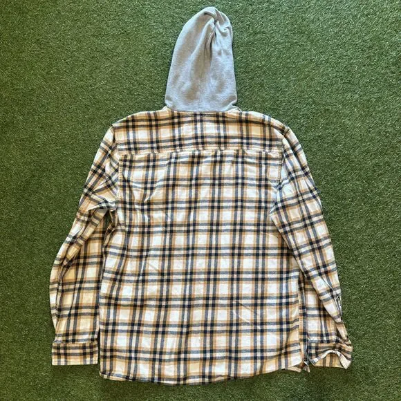 Aeropostale plaid flannel button down shirt hoodie Mens Size Large - Picture 12 of 12